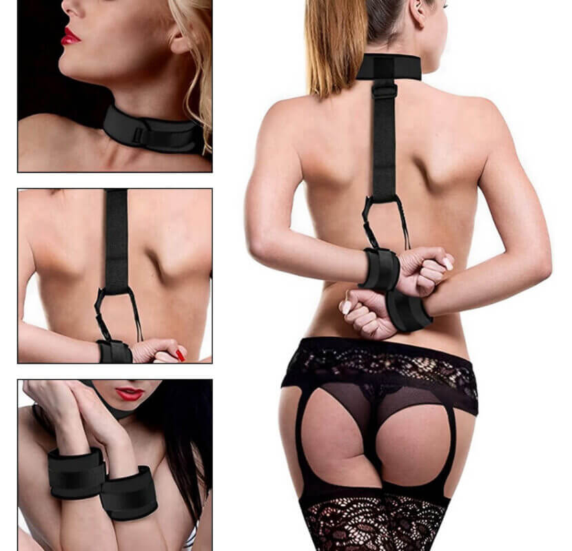 BDSM Bondage Handcuffs Collar with Blindfold