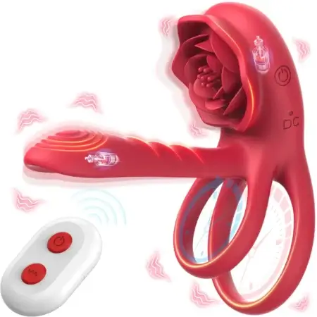 Rose-Shaped Vibrating Penis Sleeve with Cock Ring for Couple