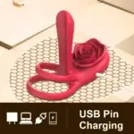 Rose-Shaped Vibrating Penis Sleeve with Cock Ring for Couple