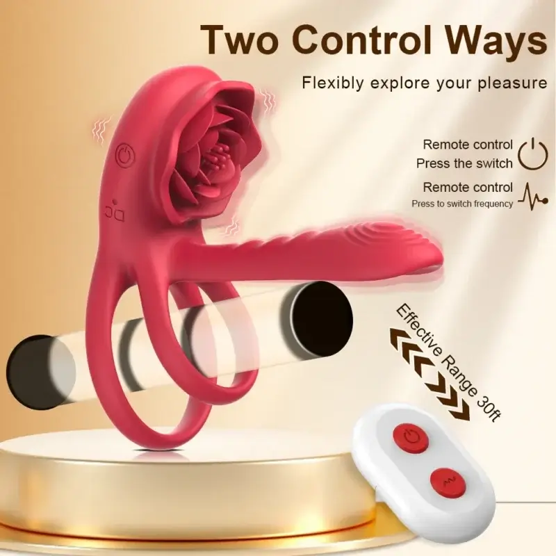 Rose-Shaped Vibrating Penis Sleeve with Cock Ring for Couple