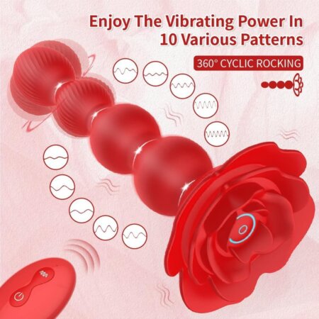 Rose Shape Rotating Anal Beads with Remote Control