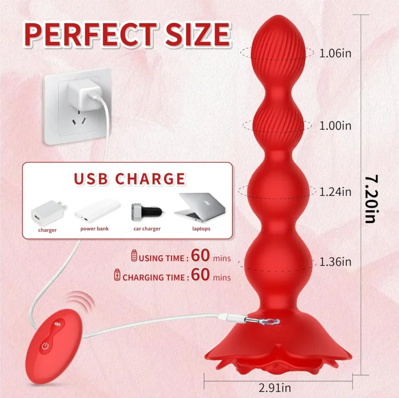 Rose Shape Rotating Anal Beads with Remote Control