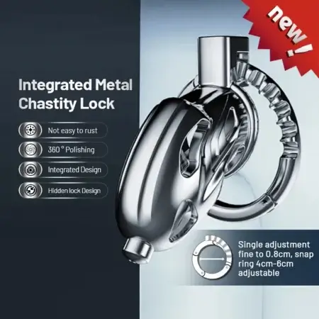 Adjustable Snap Ring Chastity Cage with Penis Plug for Men