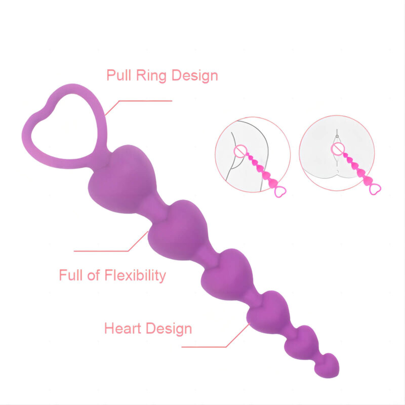 Heart-Shaped Silicone Anal Beads